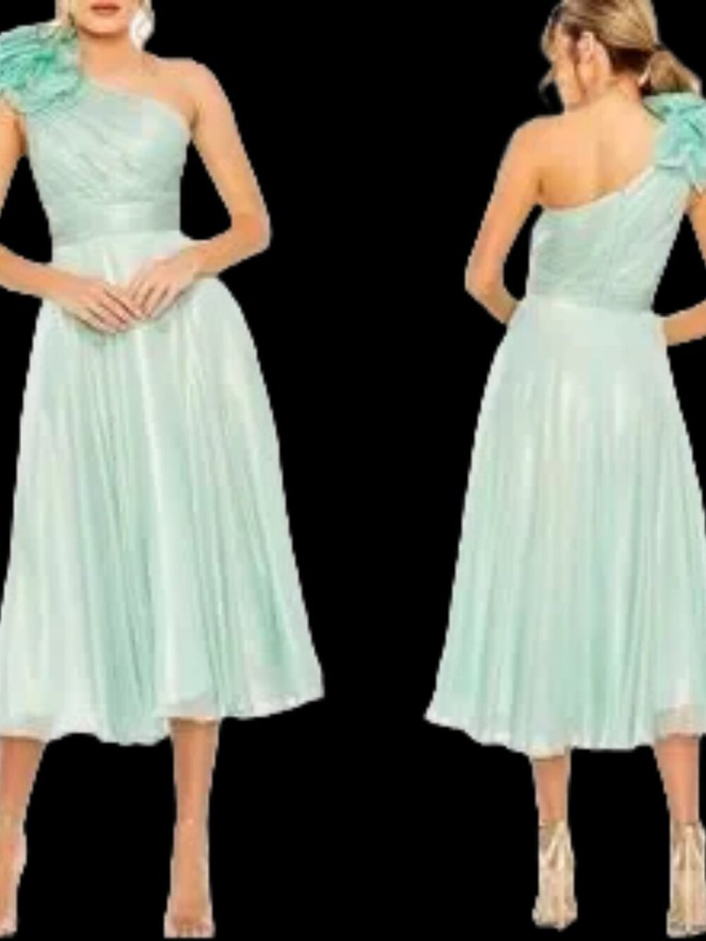 NWT Mac Duggal Rosette One Shoulder Tea Mint Green